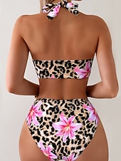 economico Bikini-Costume da bagno a due pezzi da donna bikini leopardato culotte sgambate controllo pancia vita alta slim schiena scoperta vacanza mare con grafica scollatura a V senza maniche