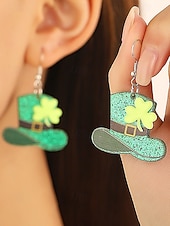 abordables Accessoires-Boucles d'oreilles trèfle en acrylique pour femmes, idéales pour la Saint-Patrick. Modèle léger à paillettes, plusieurs styles disponibles sur le thème du trèfle et de l'Irlande, parfaites pour les défilés, les fêtes, les événements et les célébrations.