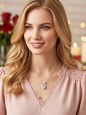 tanie Walentynki-damski naszyjnik ze stopu metali w kształcie serca z kokardką, dostępny w kolorze białym i różowym, idealny na Walentynki