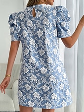 economico Abito Floreale-Per donna Mini Abito Abito Stampato Vintage Manica a Palloncino Quotidiano All'aperto Uscire Vestibilità regolare Floreale Manica Corta Girocollo Blu Bianco Rosa Estate Primavera