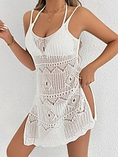 abordables Robes de plage-Femmes Maillots de Bain Vêtement couvrant Robe de Bain Robes Maillot de bain Découpé Vacances Tenues de plage Couleur Unie Col Halter Sans manches Maillots de bain