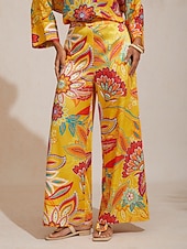 preiswerte Damenhosen-Seidene Boho-Hose mit Paisley-Muster und weitem Bein