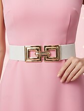 Недорогие День святого Валентина-Эластичный нейлоновый пояс для женщин с квадратной золотой пряжкой, доступен в нескольких цветах, идеально подходит как для повседневной носки, так и для торжественных случаев.