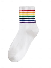 baratos Acessórios-Conjunto de meias de cano alto com listras do Mardi Gras - Pacote de 6 meias casuais em mistura de algodão estilo unissex para carnaval festival do orgulho e roupas de festa
