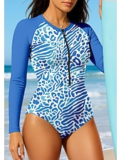 Недорогие Рашгард One Pieces-Жен. Стандартный Рашгард Леопард UPF50+ Быстровысыхающий Легкость Длинный рукав Боди Плавки-шорты Серфинг Гребля на каное Пляж  Лето