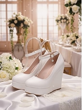 זול נעלי פאמפ קלאסיות-בגדי ריקוד נשים יומי קוקטייל נשף רקודים אבזם פלטפורמה בוהן עגולה אלגנטית אופנתי סגנון חמוד PU אבזם לבן
