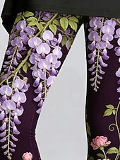 abordables -Mujer Polainas Leggings cómodos Vacaciones Casual Longitud total Alta cintura Floral Graphic Estampado Comodidad Cómodo Elástico Casual Diario Vacaciones Morado Verano Primavera Otoño Ajustado