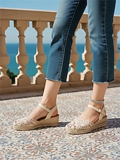 Χαμηλού Κόστους Γυναίκες-Γυναικεία μπεζ σανδάλια εσπαντρίγιας με κροσέ σε χρώμα boho – ιδανικά για καλοκαιρινές διακοπές, παραθαλάσσια θέρετρα και χαλαρές αποδράσεις