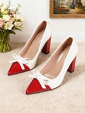 voordelige Pumps met blokhak-Dames tweekleurige groene en witte blokhak pumps - spitse neus met strikdetail, vintage chique stijl schoenen uit de jaren 50 voor werk, feestjes en dagelijkse outfits