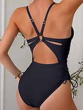 ieftine O piesă-Pentru femei Costume de Baie O bucată Bikini Costum de baie Zdrobit Fără Spate Vacanță Costum de plajă Simplu În V Fără manșon Costume de baie