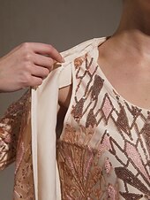 abordables Blouses Florales-Femmes Hauts à paillettes Paillettes Broderie Géométrique Élégant Manche 3/4 Col mandarin Hauts Réguliers Soirée Tenue de soirée Tenue formelle Rose Claire Été Printemps Automne