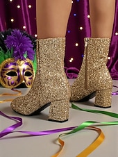 お買い得  女性の靴-ウィメンズ マルディグラ ピンク グリッター 膝丈ブーツ ブロックヒール付き - きらめく、大胆なファッションステートメント、カーニバル、フェスティバル、コスチュームパーティーに最適
