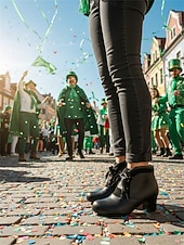 tanie Dzień Świętego Patryka-Damskie zielone, sznurowane botki do kostki z ozdobnym kokardką – stylowe i vintage na parady, uroczystości i festyny z okazji Dnia Świętego Patryka