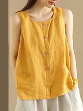 olcso Luxus ingek-Női Pamut vászon mellény Fodrozott Gombok Tömör szín Stílusos Alap Alkalmi Ujjatlan Szögletes Normál felsők Napi Medence Sárga Barna Nyár Tavasz