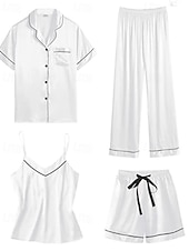 voordelige Slaaptops en -broeken voor dames-Dames Pyjama Loungewear Pyjamaset Warm Modieus Casual Heldere kleur Elastische taille Pantalon Korte broek Huis Vakantie Straat Lange mouw Overhemdkraag Zwart Wit Blozend Roze Marine Blauw Herfst