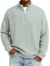 abordables Camiseta de punto gofre-Hombre Camiseta de punto gofre camiseta Casual Exterior Cuello Mao Cremallera de un cuarto Manga Larga Moda Moderno Color sólido Con Texturas De Punto Otoño Primavera &amp; Otoño Otoño invierno Ajuste