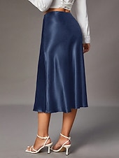 Недорогие Юбки-Жен. Элегантный стиль Мода На каждый день Средней длины Завышенная Подол Полотняное плетение Пэчворк Слабоэластичная Повседневные Для улицы Винный Абрикосовый Военно-зеленный Красный Лето