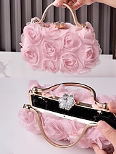 cheap Wedding Accessories-Women's Floral Evening Clutch Bag with Chain Shoulder Strap, Elegant Rose Appliqué Design, Multi-Color Formal Handbag for Weddings, Evening Parties &amp; Banquets