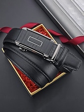 economico Matrimonio ACC-cintura da uomo in similpelle, fibbia automatica con finitura testurizzata, stile classico formale, colori nero e caffè, per matrimoni, abbigliamento da lavoro e abiti casual eleganti