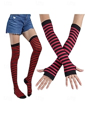 abordables Accessoires-Ensembles de chaussettes et gants à rayures montantes Mardi Gras pour femmes plusieurs couleurs design amusant et coloré parfaits pour le carnaval et les bals masqués