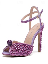 Недорогие Невеста-женские туфли на шпильке, украшенные жемчугом — элегантные свадебные туфли с ремешком на щиколотке и открытым носком