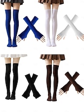 זול אביזרים-גרבי יום פטריק הקדוש לנשים &amp;סט מחממי ידיים, 4 חלקים ירוק &amp;גרביים שחורות מפוספסות עד הברך עם כפפות תואמות ללא אצבעות, אביזרי תחפושת מהנים לפסטיבל אירי לנשים &amp;בני נוער, מושלם עבור