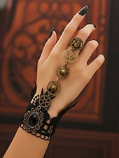 お買い得  アクセサリー-ウィメンズ マルディグラ ブラック レース スチームパンク チョーカーネックレスとブレスレットセット - ゴシックコスプレ、カーニバル、ハロウィンコスチューム用の合金ギアと時計ペンダント