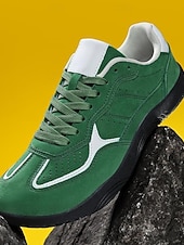 economico Scarpe da uomo-scarpe da ginnastica da uomo in pelle scamosciata verde, scarpe casual leggere e traspiranti con lacci e suola antiscivolo per camminare &amp;abbigliamento quotidiano, ideale per outfit sportivi e per le