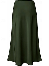 abordables Faldas Formales-Mujer Elegante Moda Maxi Alta cintura Faldas Plano Frunce Rígido Diario Calle Negro Champaña Verde Ejército Verde Trébol Verano
