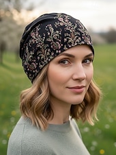 Недорогие Женские шляпы-Женская эластичная шапка-бини из хлопковой смеси в стиле «богем», с разноцветным узором, можно носить как утеплитель для шеи, идеально подходит для повседневной носки и активного отдыха