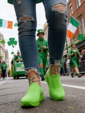 זול סניקרס לנשים-נעלי פלטפורמה ירוקות ניאון לנשים עם עקבים גבוהים - נעליים נוחות וגמישות, אידיאליות למצעדי יום פטריק הקדוש, טיולים לפסטיבלים, דייטים לארוחת בראנץ' וסידורים יומיומיים