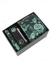 preiswerte Hochzeit ACC-Geschenkset für Herren aus Polyester mit Paisley-Muster: Krawatte, Manschettenknöpfe, Einstecktuch und Krawattenklammer – perfekt für Hochzeiten und als Geschenk.