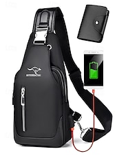 お買い得  メンズバッグ-男性用防水オックスフォード布製スリングバッグ、USB充電ポート付き、多用途、複数の色展開、カジュアルやアウトドアでの使用に最適