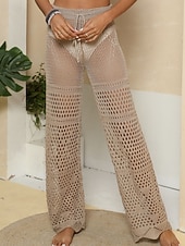 Χαμηλού Κόστους Τυλίξτε Φούστα-Γυναικεία Μαγιό Που καλύπτει Παντελόνι Μαγιό Με κοψίματα Διακοπές Ρούχα παραλίας Συμπαγές Χρώμα Αμάνικο Μαγιό