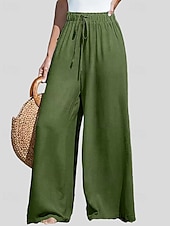 preiswerte Unterteile-Damen Kunstbaumwollleinen Weites Bein Chinos Sommerhose Urlaub Streetwear Lässig Volle Länge Mittlere Taillenlinie Einfach Kordelzug Tasche Atmungsaktiv Mikroelastisch Täglich Outdoor Straße Grau