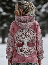abordables Hauts Vikings-Femmes Sweat à capuche Imprimé Graphique Géométrique Tribal Occasionnel manche longue À capuche Hauts Réguliers Occasionnel Tenue de soirée Rue Bleu Rose Claire Printemps Automne Hiver