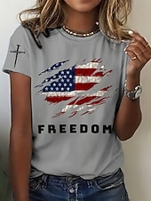 billiga Självständighetsdagen Topp-Independensdagen Patriotiska Kvinnor T-shirt Grafisk Flagga Flagga Vintage Stylistisk Klassisk Kortärmad Crew Neck Rund Hals Reguära Toppar Dagligen Helg Tryck Blå Svart Vit Röd Grå Sommar Vår