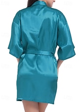 baratos Tops e partes de baixo de dormir para mulher-Women's Robe Casual Soft Satin Pure Color Daily Home Bed Short Sleeve V Neck Black White Light Green Pink Navy Blue Summer Regular Fit