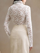 preiswerte Spitzenoberteile-Damen Bluse Spitzentops Spitze Einfach Stilvoll Langarm Rollkragen Normale Oberteile Täglich Ferien Ausgehen Weiß Frühling Herbst