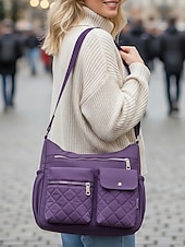 Недорогие Сумки через плечо-Женская стеганая нейлоновая сумка через плечо с множеством карманов — вместительная водонепроницаемая сумка для путешествий, работы и повседневного использования.