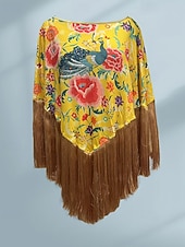 cheap Boho Tops-Women's Blouse Tassel Print Floral Active Stylish Long Sleeve Crew Neck Regular Tops Daily Holiday Going out Blue Yellow Summer Spring