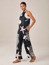 abordables Trajes de blusa para mujer-Mujer Escote Cruzado Elegante Vacaciones Casual Perneras anchas Sin Mangas Negro S M L Verano Primavera