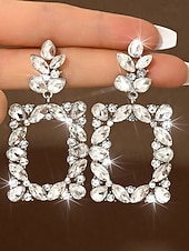 cheap Wedding Accessories-Women's Crystal Statement Drop Earrings, Elegant Geometric Rhinestone Dangle Earrings for Women, Sparkling Glamour Jewelry Perfect for Brides, Wedding Guests