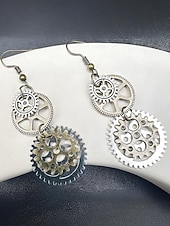 levne Příslušenství-Ženské Mardi Gras Antiquované Slitinové Ozubené Kolo a Klíč Visací Náušnice - Vícebarevný industriální doplněk pro karneval a tematické párty