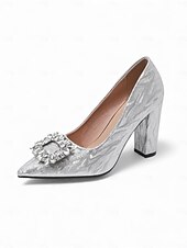 economico sposa-scarpe da sposa con tacco argentato da donna - eleganti décolleté con tacco a blocco e dettaglio fibbia in cristallo, scarpe da sposa classiche pensate per le spose