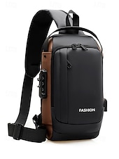 billiga Herrväskor-Herrväska i flerfärgad nylon för resor, vandring och friluftsliv - vattentålig axelväska med extern USB-port