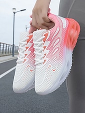 baratos Tênis de Corrida Femininos-Tênis feminino rosa com amortecimento a ar – calçado leve em mesh com degradê rosa, design respirável, confortável para corrida, caminhada, treinos na academia e uso casual.