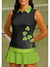 levne Dámská košile-Svatý Patrik Dámské Květiny Trávová zelená Sportovní košile Turistická polokošile Nátělník Tenisové tričko Bez rukávů Květinový Knoflíky UPF50+ Odolná proti UV záření Vysoká pružnost Odvod vlhkosti