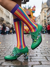 billiga Kvinno skor-Kvinnors Mardi Gras Gröna Snörning Knasiga Mönstrade Klackar Oxford – Färgglad Karneval Stil Perfekt för Festivalfirande Rolig  Vibrant Look