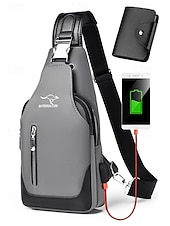 お買い得  メンズバッグ-男性用防水オックスフォード布製スリングバッグ、USB充電ポート付き、多用途、複数の色展開、カジュアルやアウトドアでの使用に最適